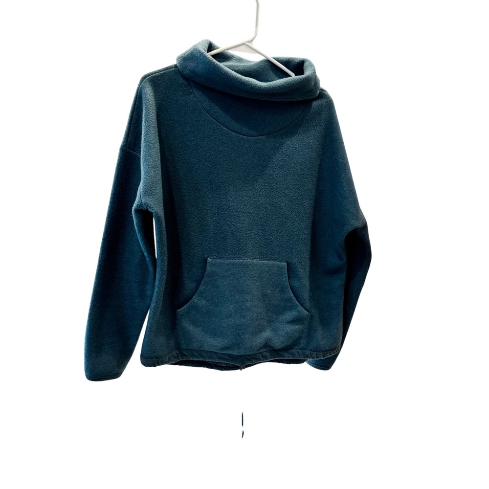 Carve Designs Fleece Cowl Neck Pocket Pullover Sweatshirt Medium Teal Blue